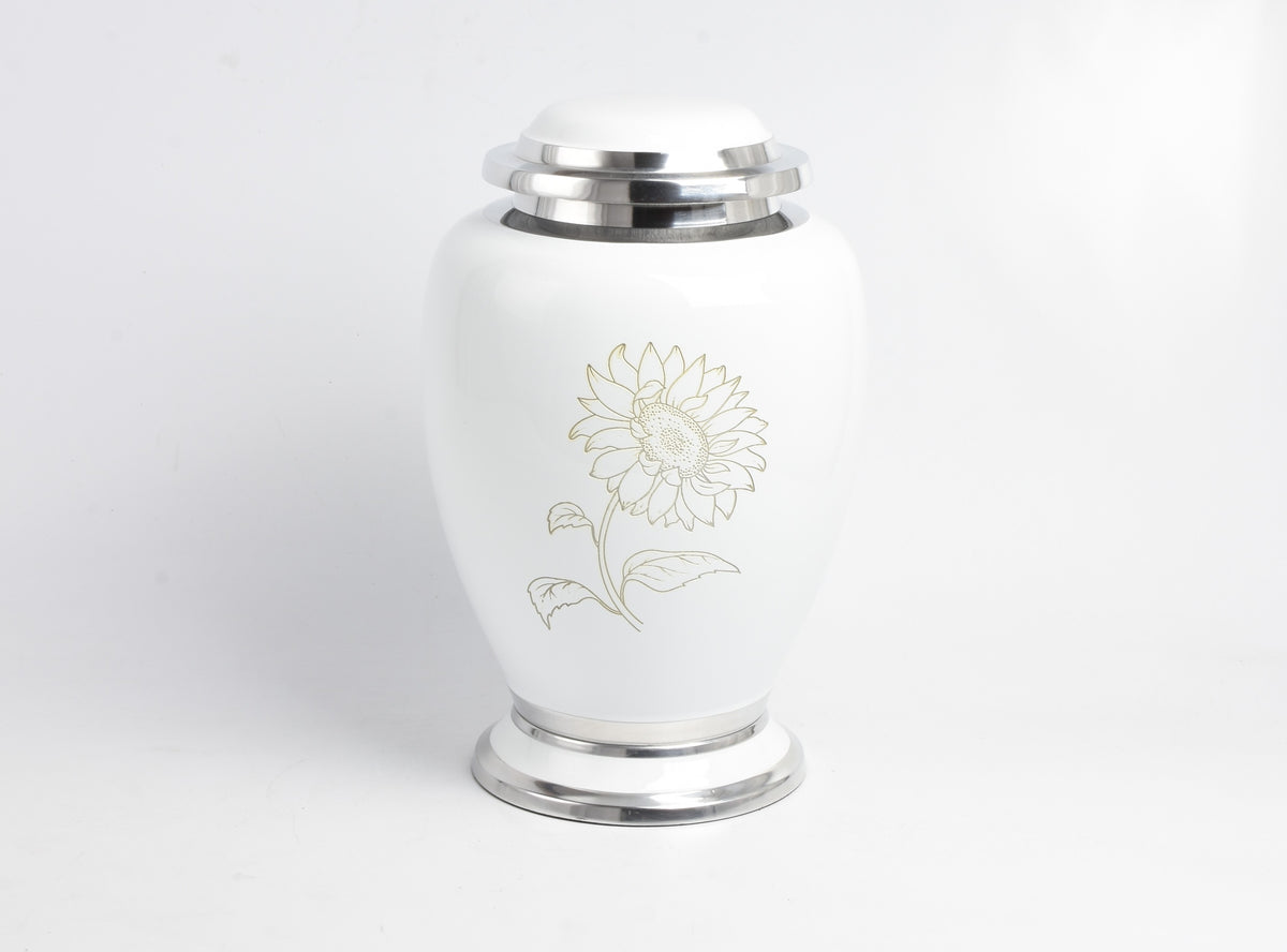 Large Adult Sunflower Design White Dove Urn