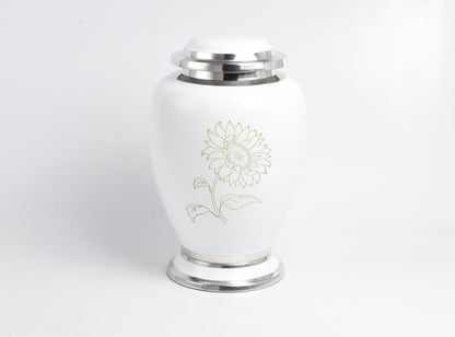 Large Adult Sunflower Design White Dove Urn