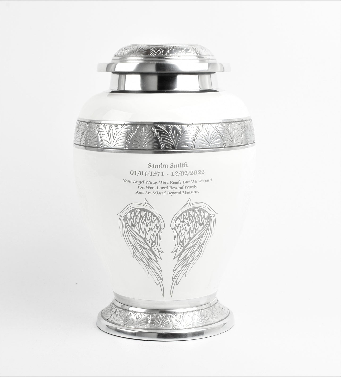 White with sliver band and angel wings
