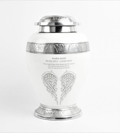 White with sliver band and angel wings