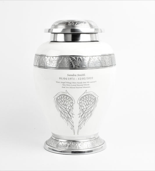 White with sliver band and angel wings