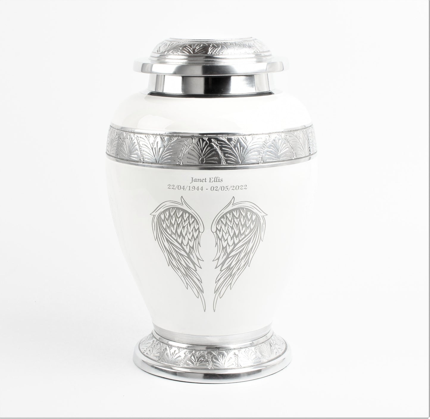 White with sliver band and angel wings
