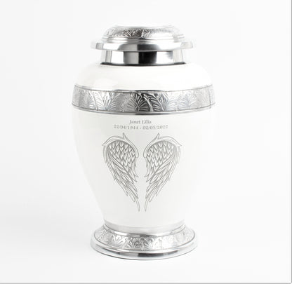 White with sliver band and angel wings