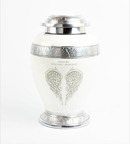 White with sliver band and angel wings