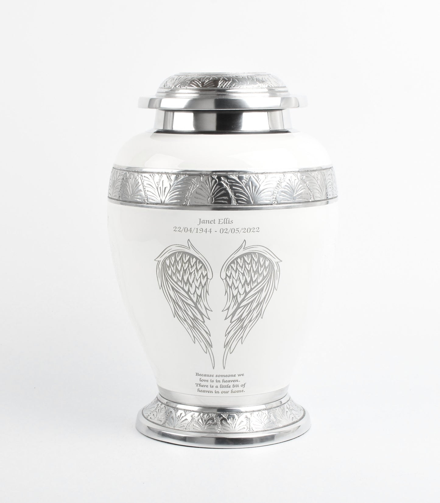 White with sliver band and angel wings