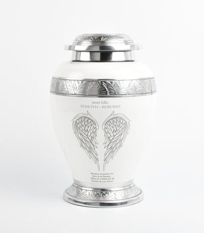 White with sliver band and angel wings