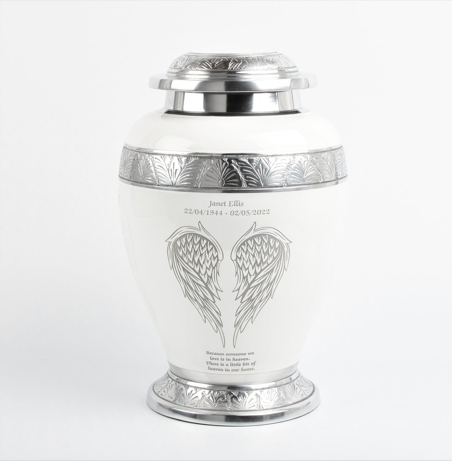 White with sliver band and angel wings