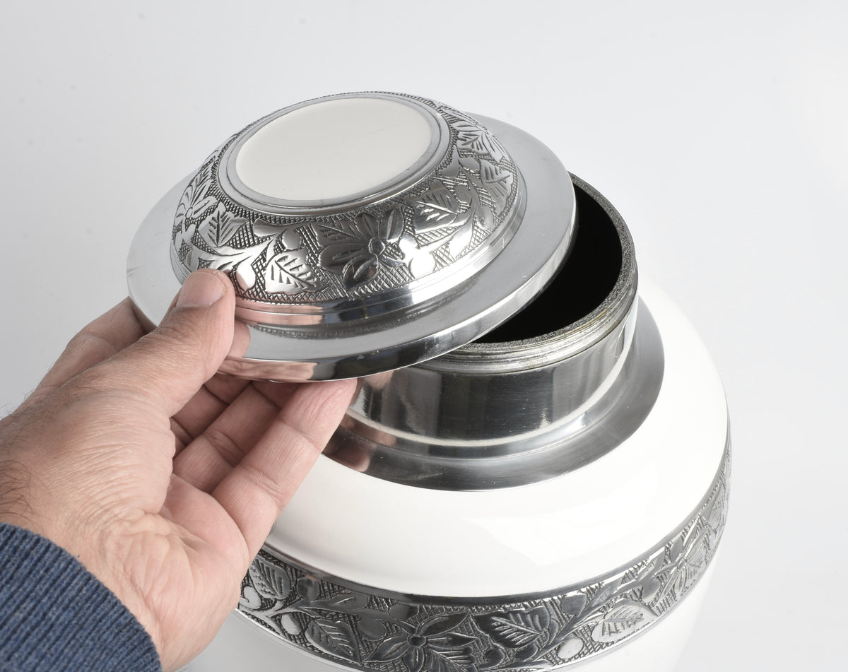 White & Silver Aluminium Dove Cremation Urn