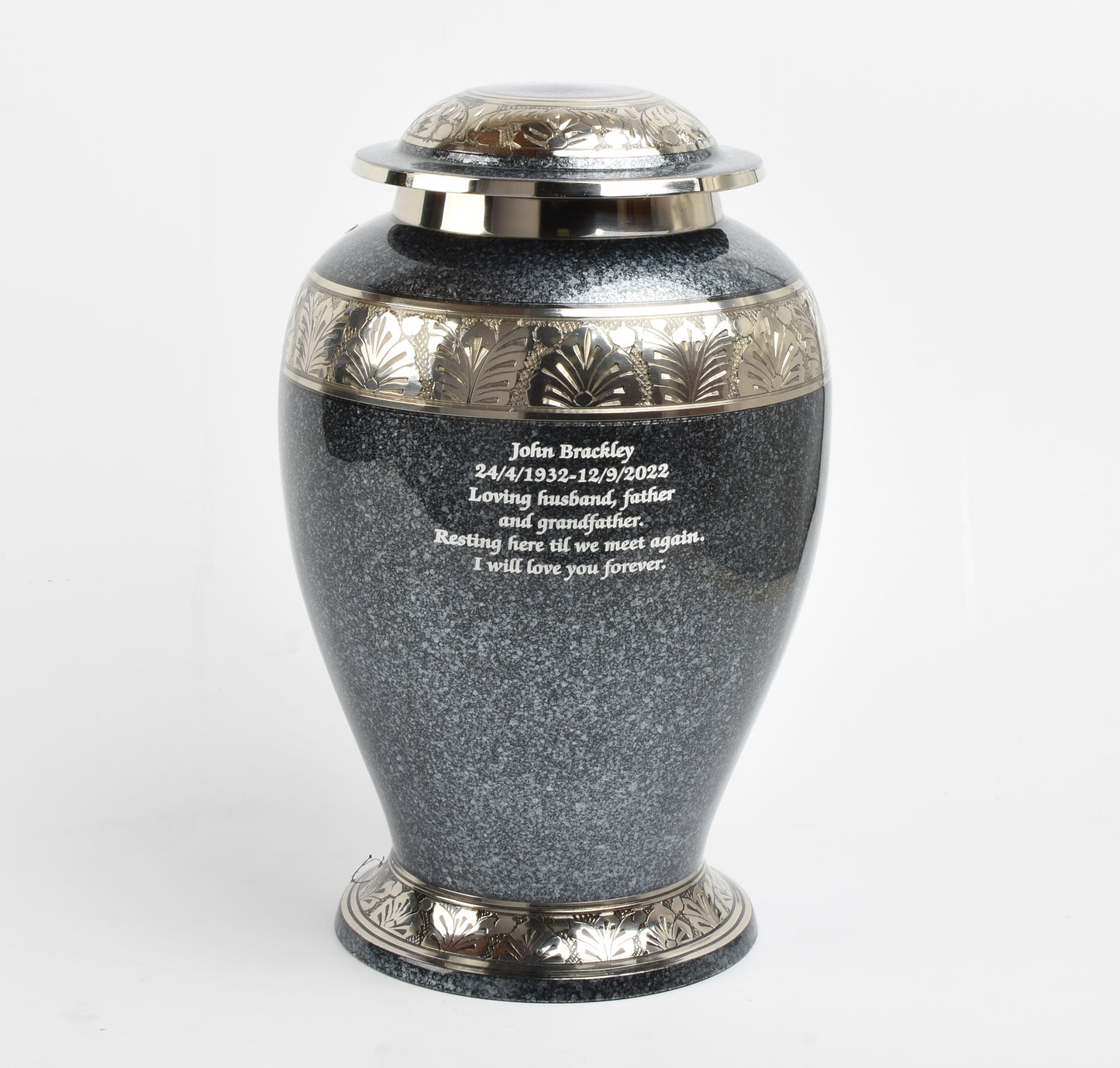 Grey-Black Cremation Urn – Hand Crafted Aluminium Adult Memorial Urn