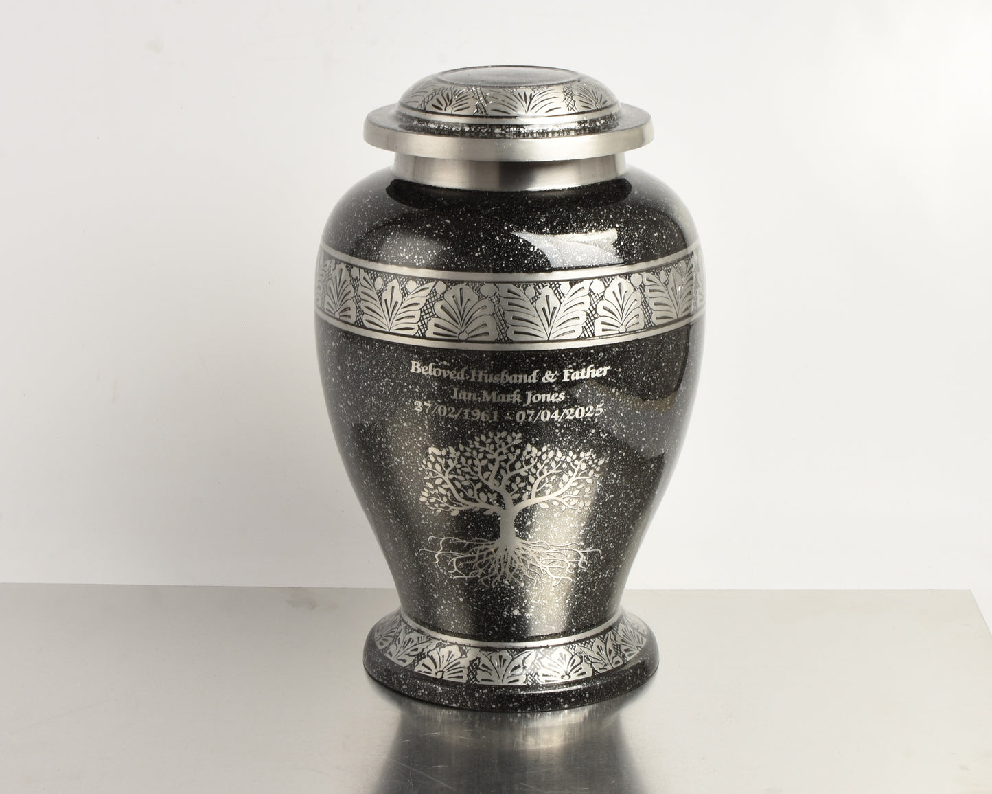 Grey-Black Cremation Urn – Hand Crafted Aluminium Adult Memorial Urn