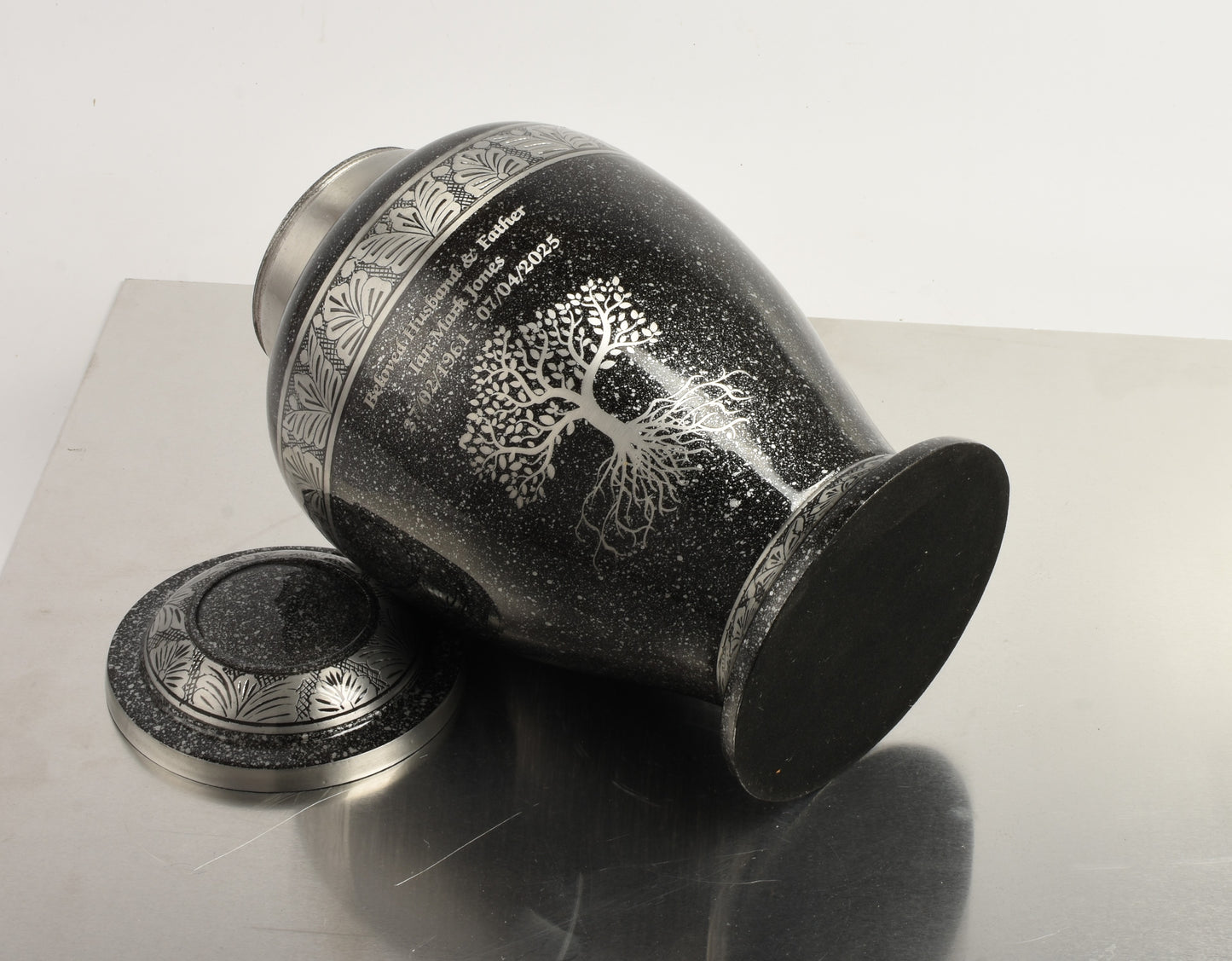 Grey-Black Cremation Urn – Hand Crafted Aluminium Adult Memorial Urn