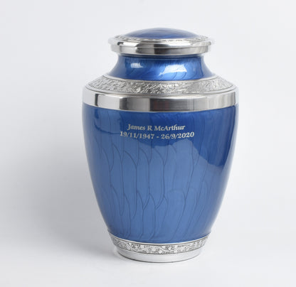 Blue and Silver Aluminium Cremation Testi Urn