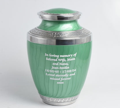 Green and Silver Aluminium Cremation Testi Urn