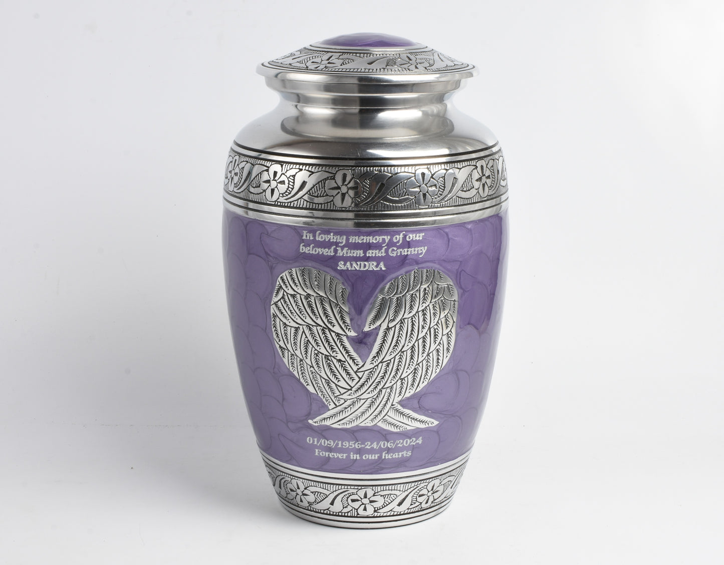 Purple and Silver Angel Wings Cremation Urn