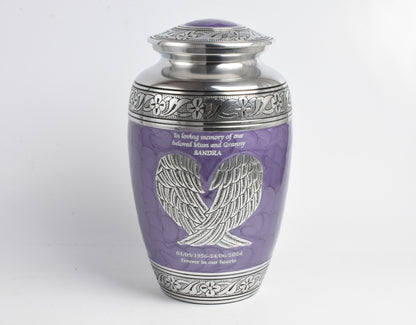 Purple and Silver Angel Wings Cremation Urn