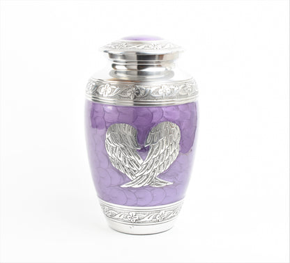 Purple and Silver Angel Wings Cremation Urn