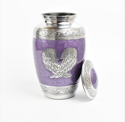 Purple and Silver Angel Wings Cremation Urn