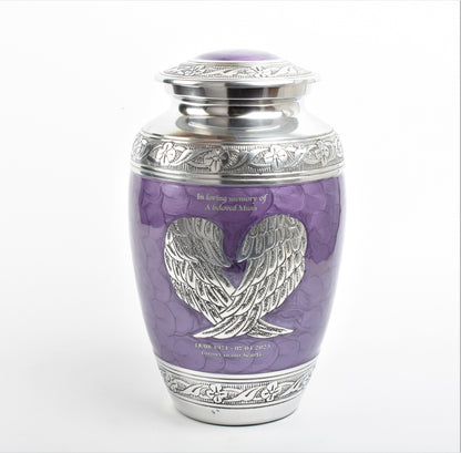 Purple and Silver Angel Wings Cremation Urn