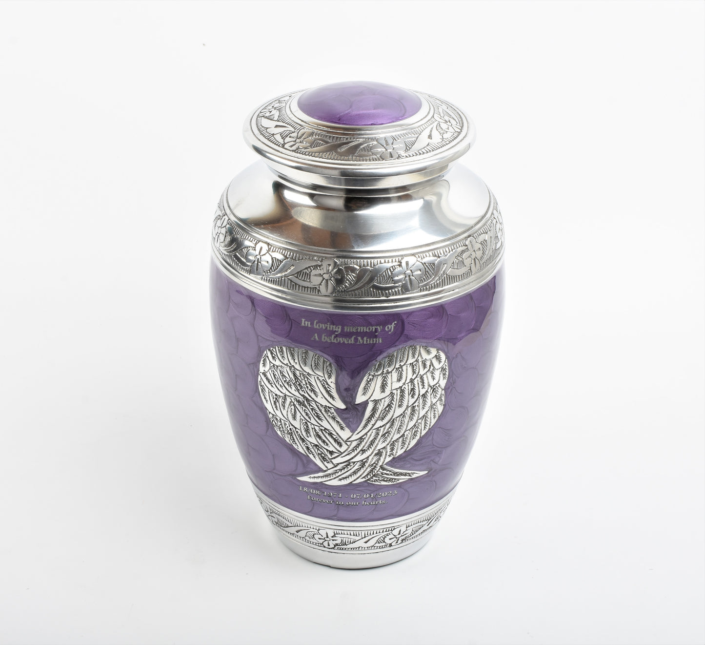 Purple and Silver Angel Wings Cremation Urn