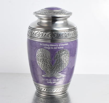 Purple and Silver Angel Wings Cremation Urn