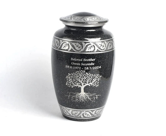 Tree Of Life Grey And Silver Aluminium Cremation Urn