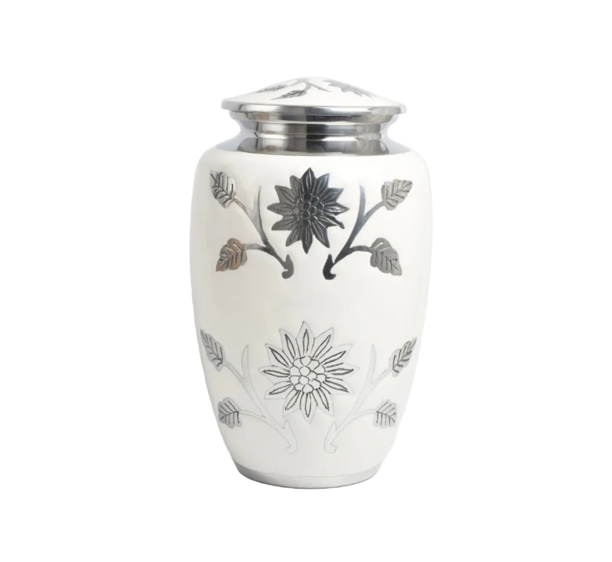 White With Silver Flower Cremation Urn