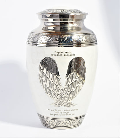 White And Silver Angel Wings Adult Cremation Urn