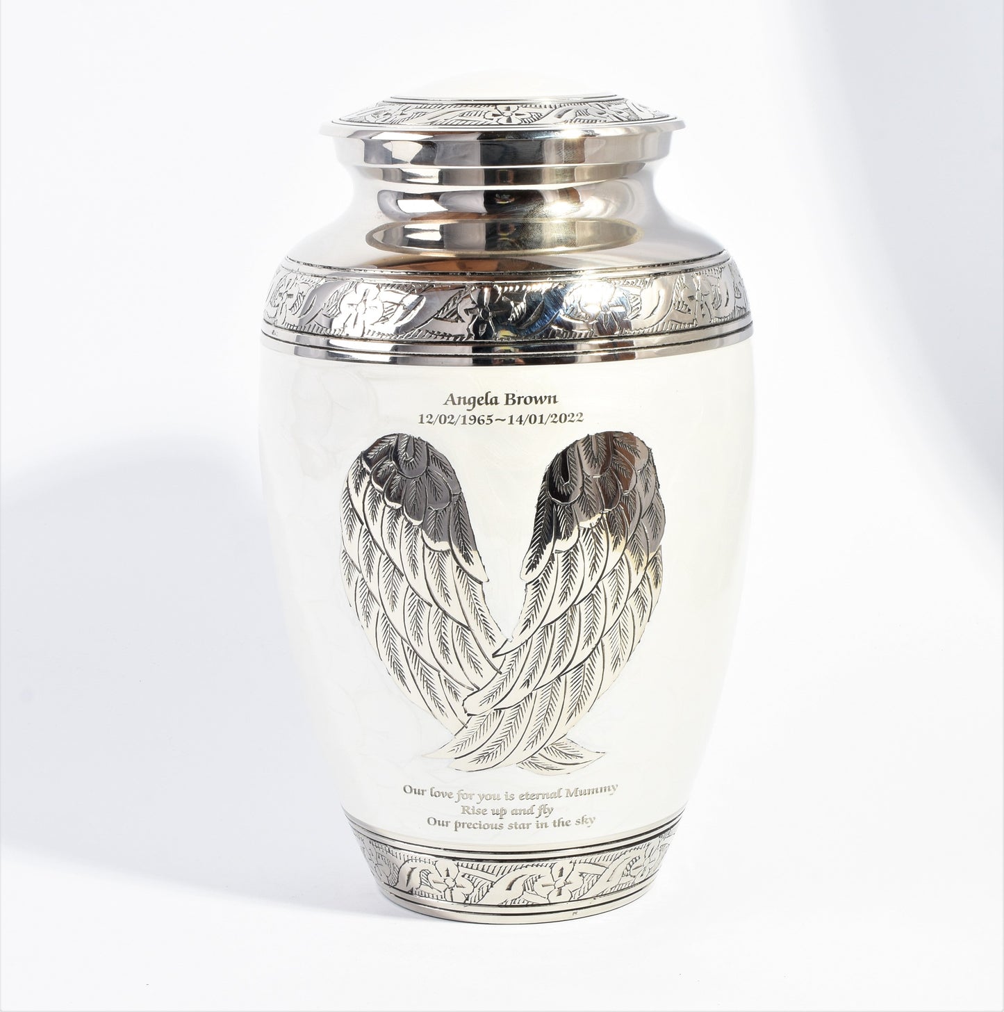 White And Silver Angel Wings Adult Cremation Urn