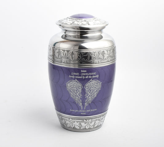 Angel Wings Purple And Silver Cremation Urn