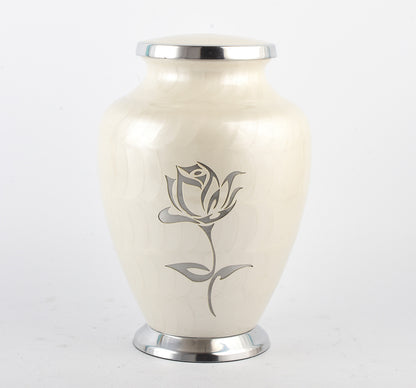 White & Silver Rose Cremation Urn
