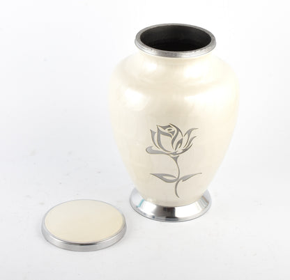 White & Silver Rose Cremation Urn