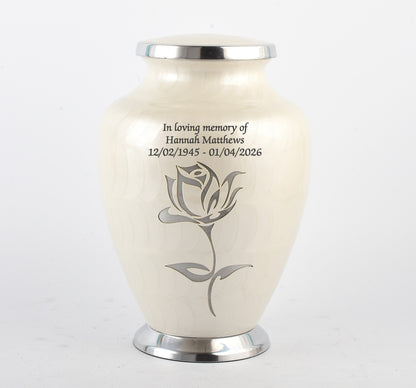 White & Silver Rose Cremation Urn