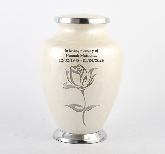 White & Silver Rose Cremation Urn