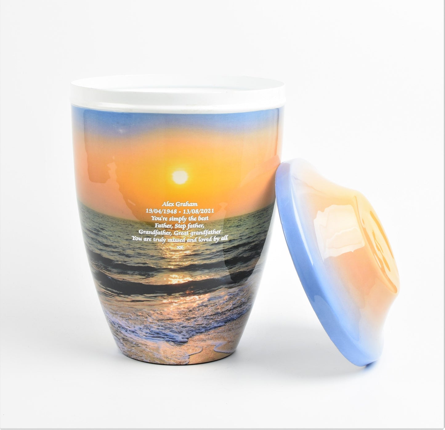 Iron Metal Cremation Urn Beach Sunset With Free Ashes Bag