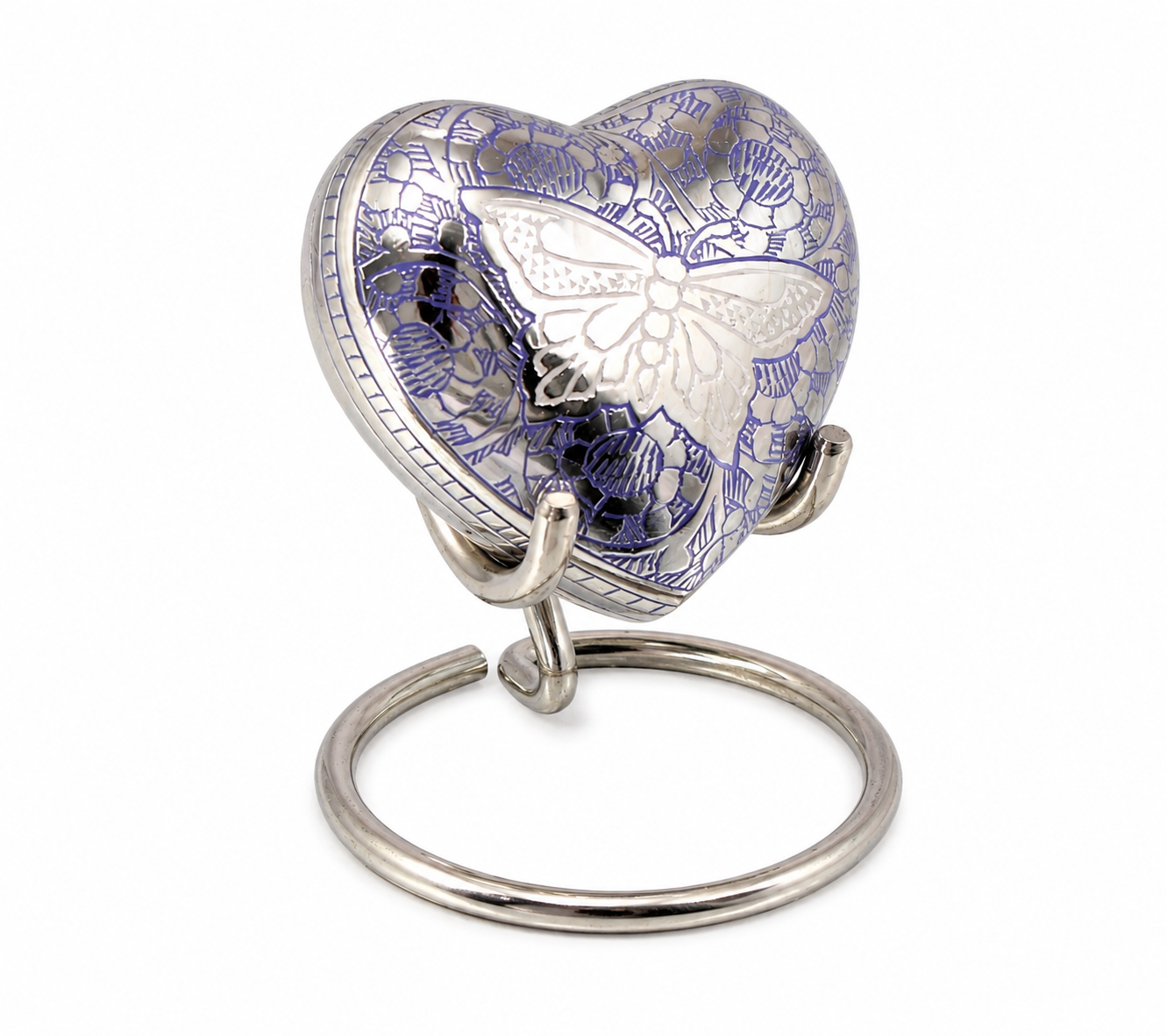 Blue Heart Shape Small Keepsake Urn with Butterfly Design
