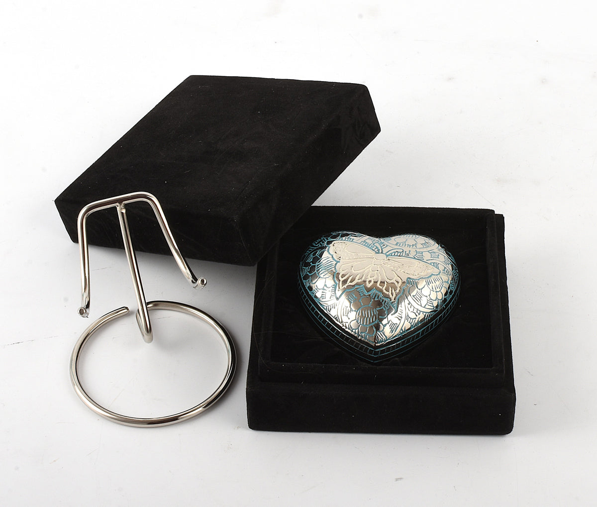 Blue Heart Shape Small Keepsake Urn with Butterfly Design