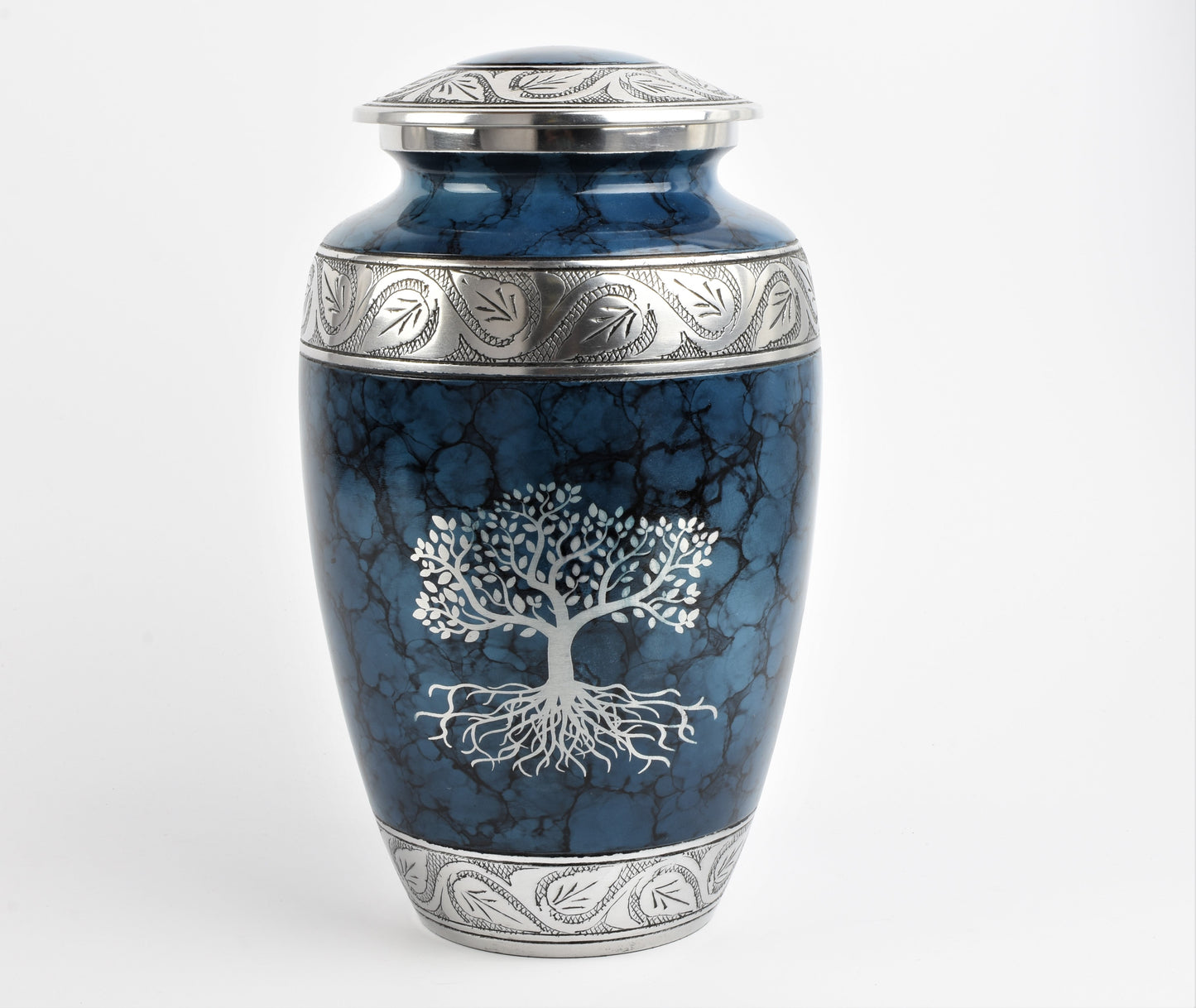 Blue Clouded Aluminium Cremation Urn Tree Of Life