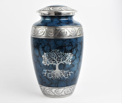 Blue Clouded Aluminium Cremation Urn Tree Of Life