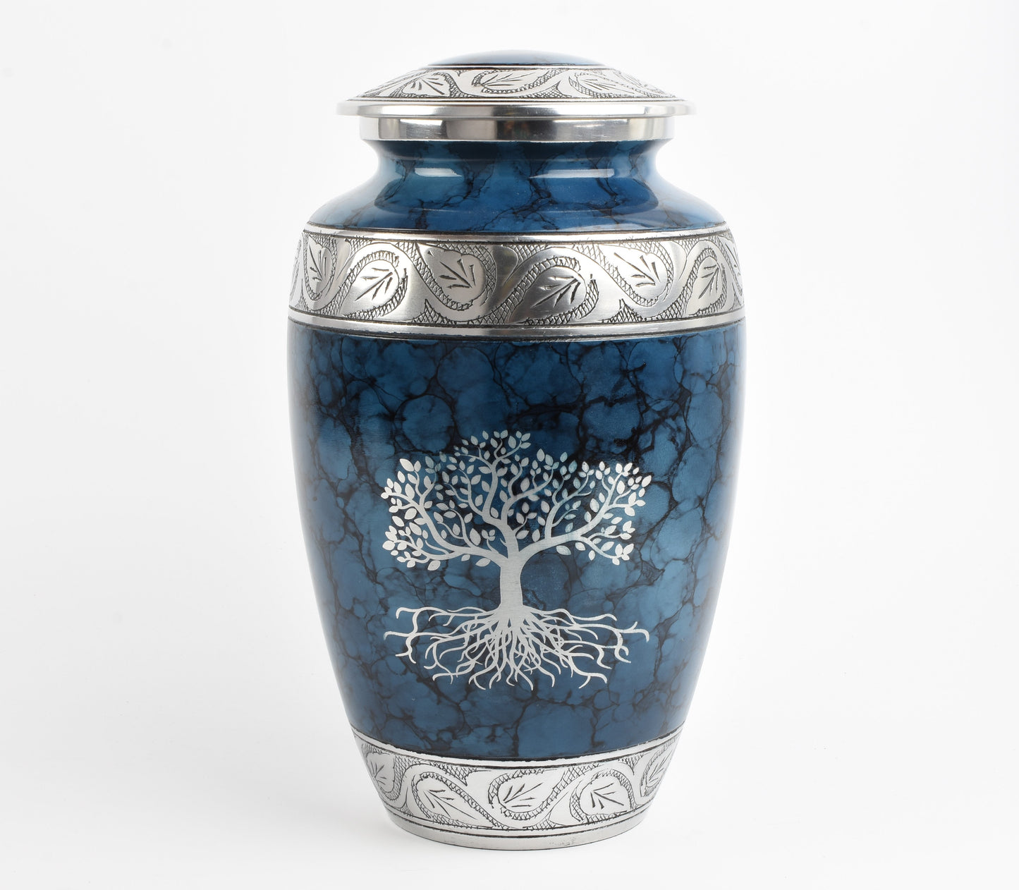 Blue Clouded Aluminium Cremation Urn Tree Of Life