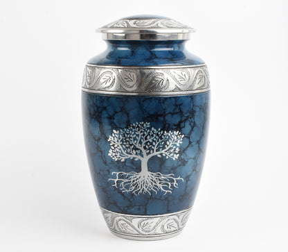 Blue Clouded Aluminium Cremation Urn Tree Of Life