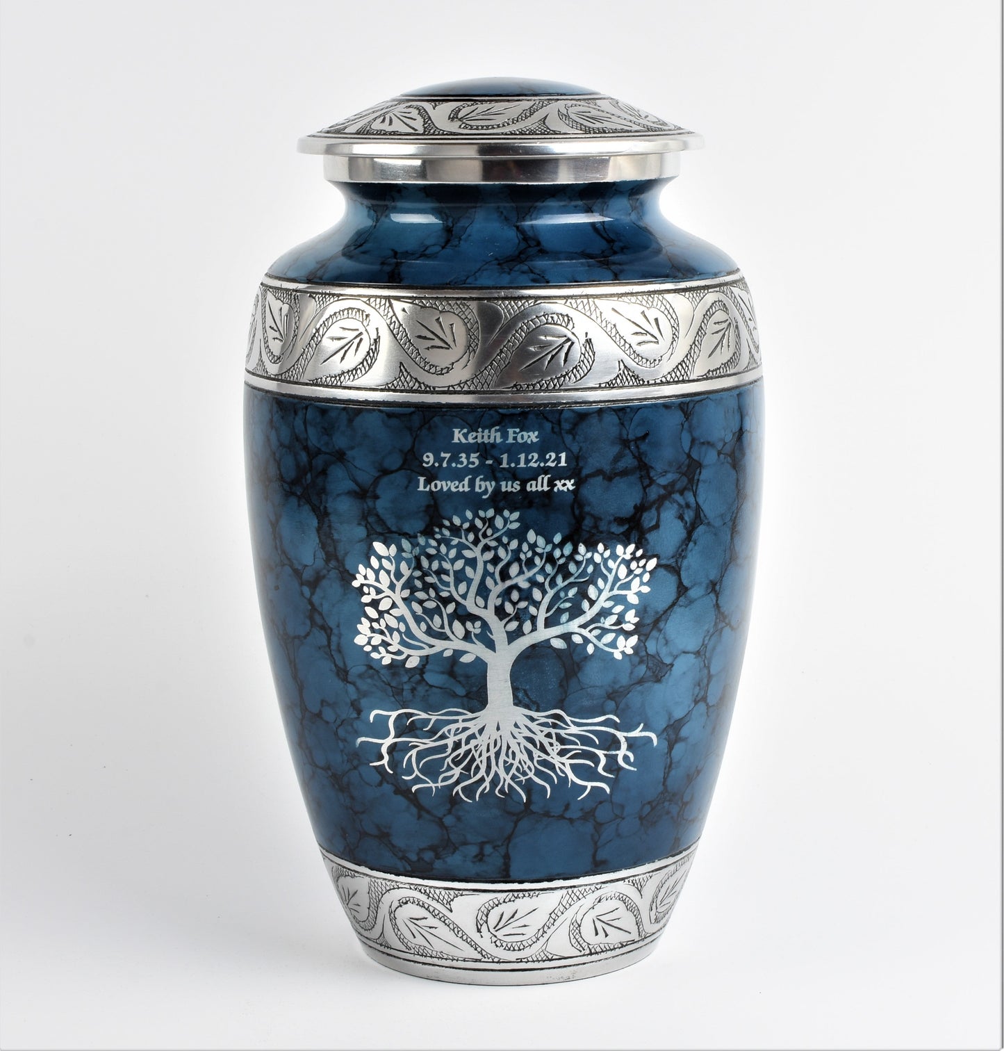 Blue Clouded Aluminium Cremation Urn Tree Of Life