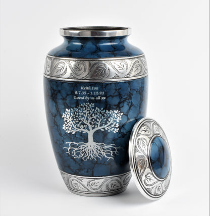 Blue Clouded Aluminium Cremation Urn Tree Of Life