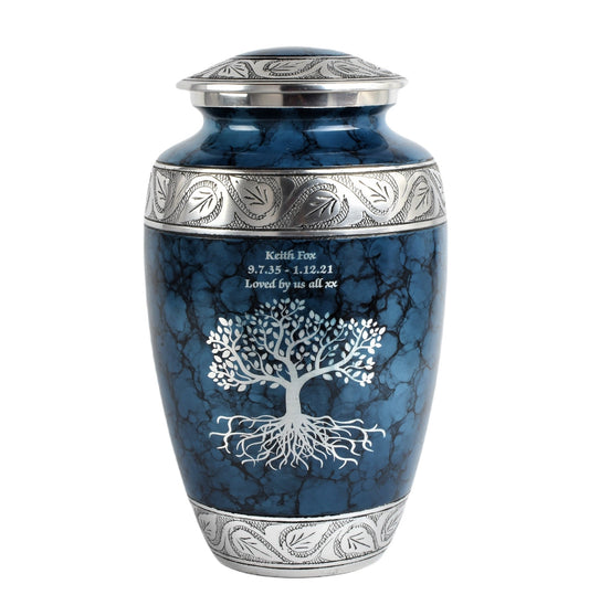 Blue Clouded Aluminium Cremation Urn Tree Of Life
