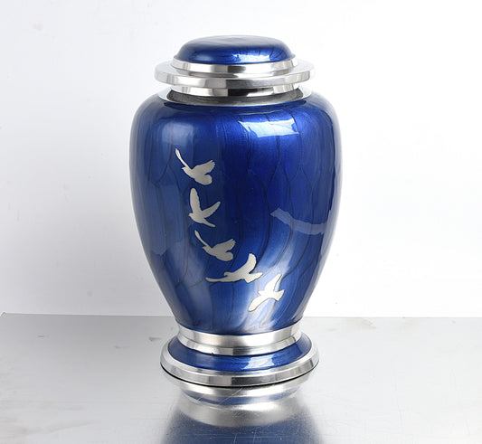 Blue and Silver Flying Birds Urn