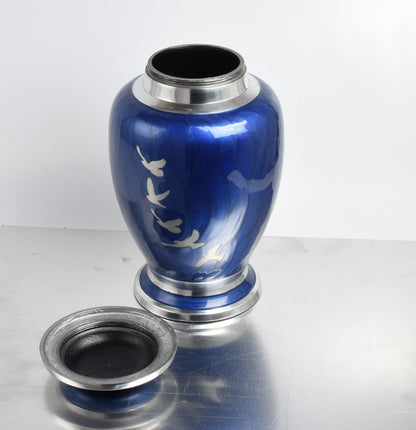 Blue and Silver Flying Birds Urn