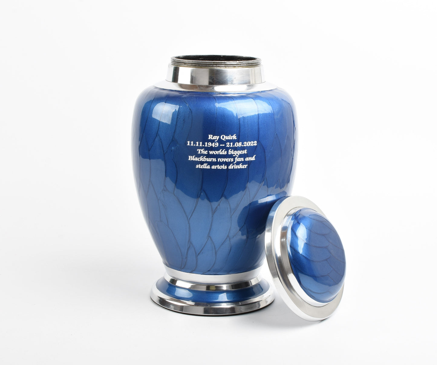 Blue and Silver Dove Shape Urn
