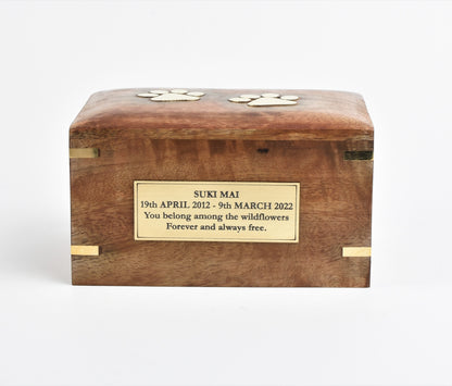 Solid Wood Biodegradable Paw Print Pet Cremation Ashes Casket Urn Medium/Large