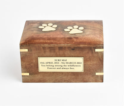 Solid Wood Biodegradable Paw Print Pet Cremation Ashes Casket Urn Medium/Large