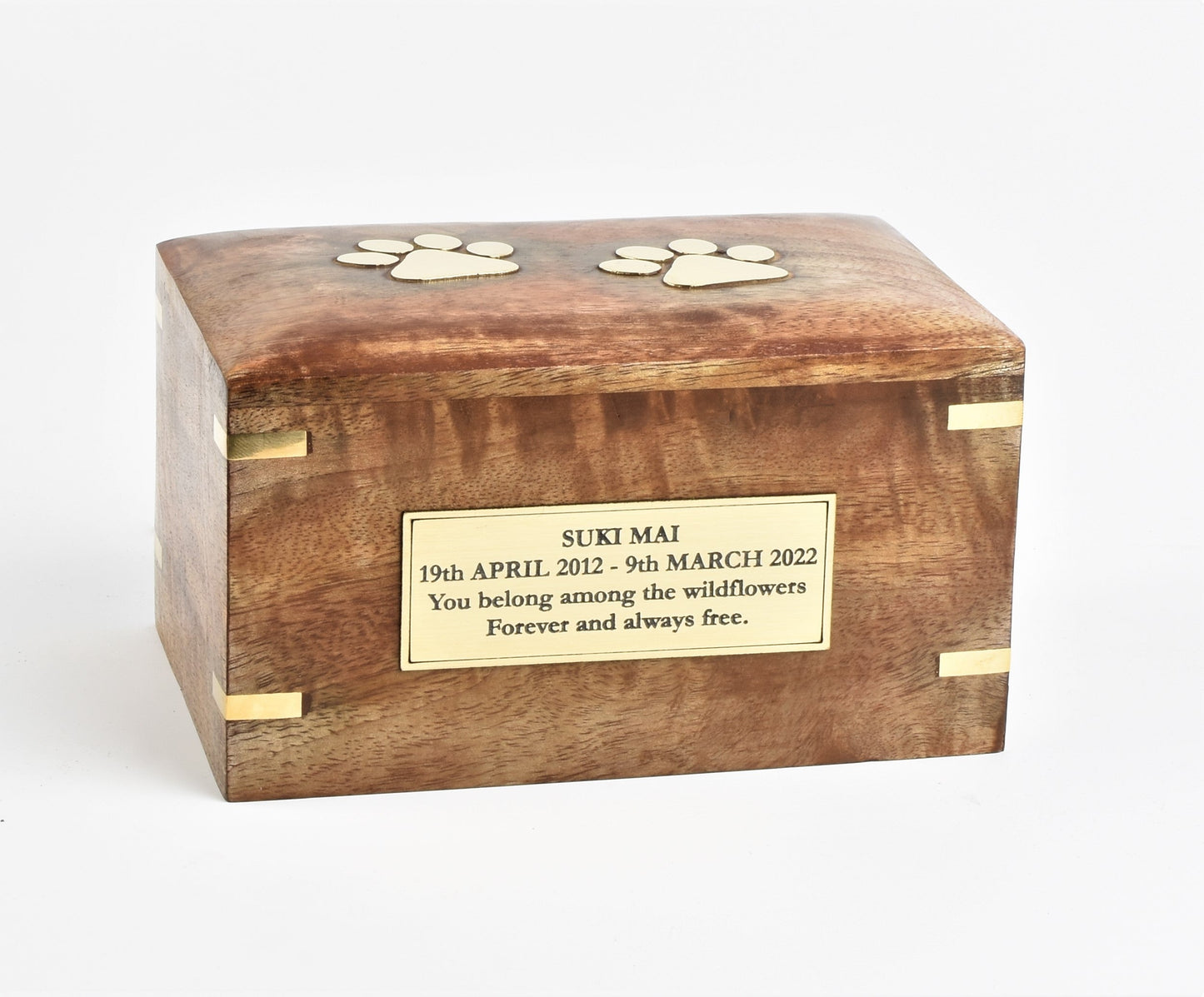 Solid Wood Biodegradable Paw Print Pet Cremation Ashes Casket Urn Medium/Large