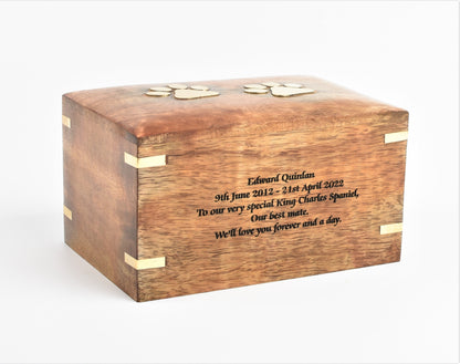 Solid Wood Biodegradable Paw Print Pet Cremation Ashes Casket Urn Medium/Large